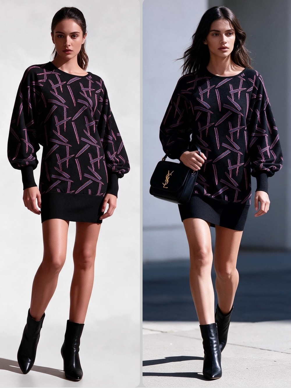 Diane Von Furstenberg Black Amarrah Jacquard Knit Sweater Mini Dress NWT $610